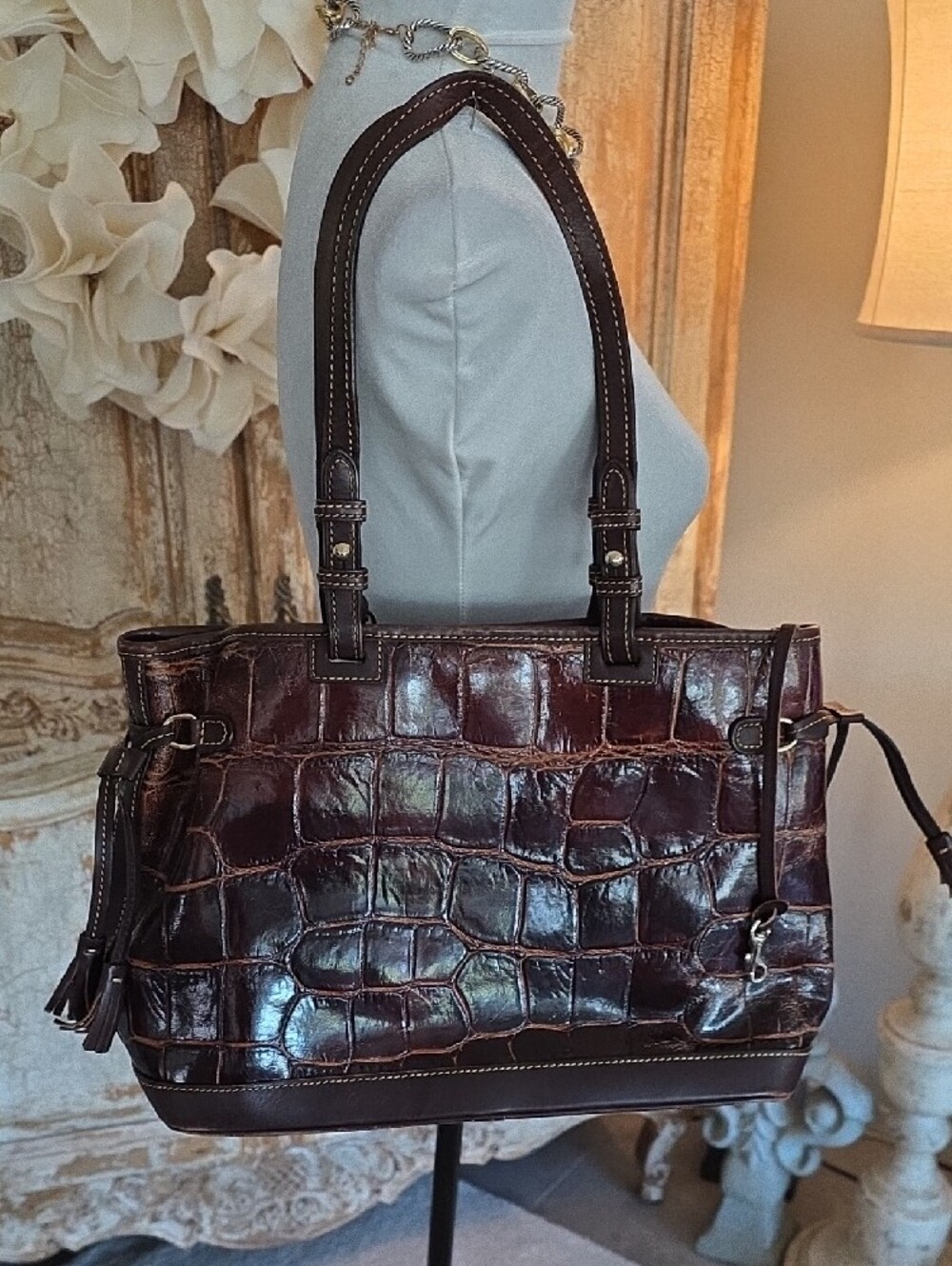 Dooney & Bourke Dark Brown Croc-Embossed Shoulder Tote - Picture 6 of 14